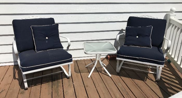 White Patio Conversation Set with Blue Cushion (Really Good Looking)