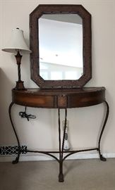 Rattan Half Moon Table with Matching Mirror & Lamp
