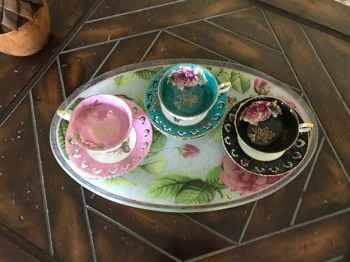 Halsey Teacups & Glass Tray