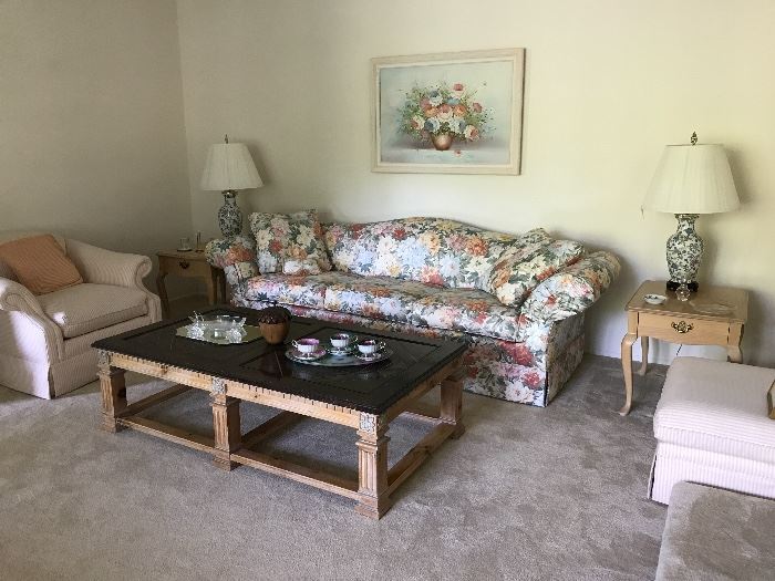 Tudaor Coffee Table, Floral Couch, Hammary End Tables, Etc