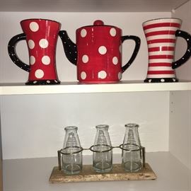 Handpainted Coffee set and misc. Glassware