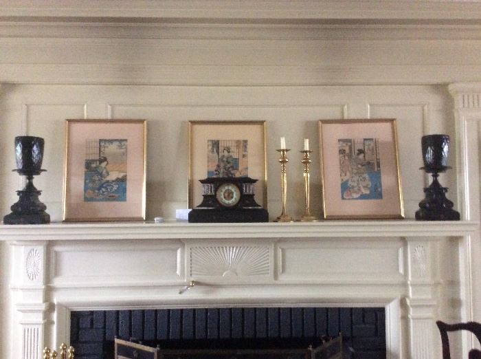 Mantle clock and Japanese paintings are in Clinton NJ.  Please call 908-403-4551 to schedule an appointment