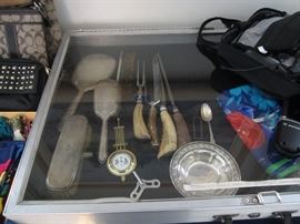 Vintage Sterling Dresser / Vanity Set, Carving Pieces, Costume Jewelry