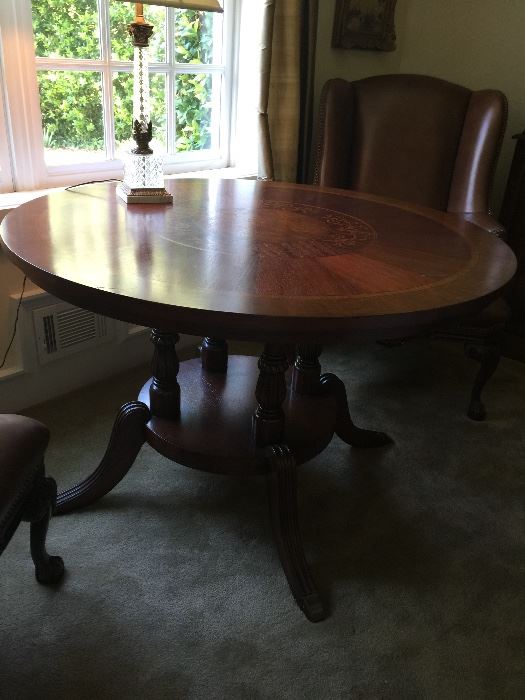 Must see inlaid wood parlor club table!