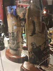 Antique Scrimshaw, mammoths tusk, beautiful artwork