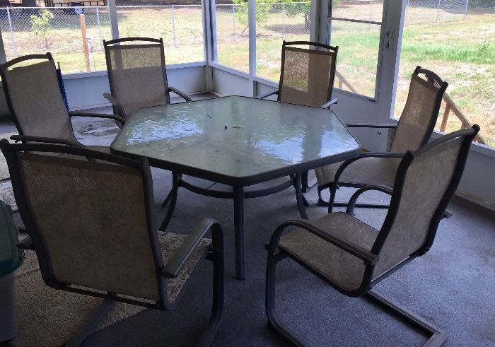 Patio table and six chairs