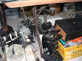 lots of vintage gadgets and scientific instruments