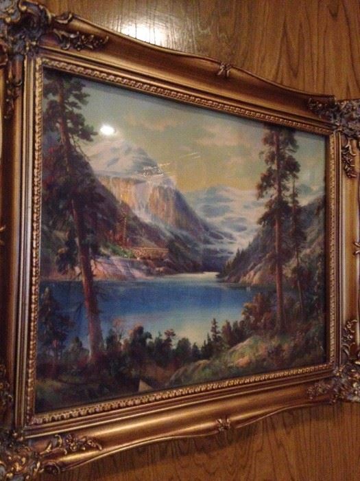 Mountain/lake framed art