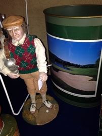 Golf statue & waste basket