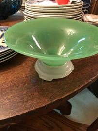 Very nice jadite compote with removable white glass base-so Art Deco.