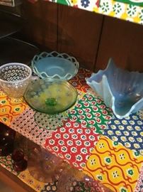 Opalescent glass in different sizes and patterns as well as good colors. Over 25 pieces for sale.