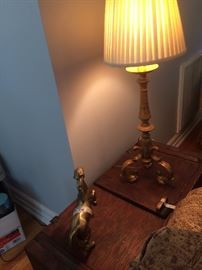 NICE GOLD LAMP NEW TRADITIONAL WITH PERFECT SHADE, BRASS HORSE ON A NEAT TRUNK