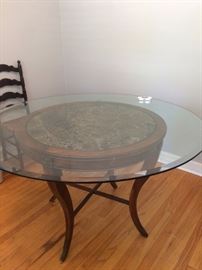 NEW VERY TRADITIONAL TABLE WITH A MARBLE TOP; BUT OWNER HAD A MUCH LARGER GLASS TOP MADE FOR IT