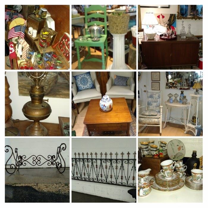 Scenes from inside and outside shop. Sample of what is arriving for Friday Sale. 