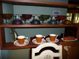 PLASTIC STEMWARE, TEACUPS, BUTTER DISH