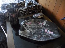 MCM Marc Bellaire Pottery. Mardi Gras. Platter, Vase, Rare HTF Covered Dish.