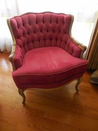 French Hollywood Regency Tufted Arm Pink Velvet Chair
