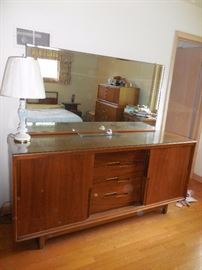 MCM Cavalier Furniture Danish Low Boy, With mirror. Doors Slide,