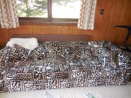 Very Funky!! MCM Abstract Cloth Rowe Furniture Sofa with Decorative Pillows.