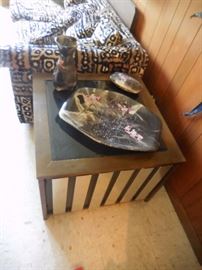 Mid Century Smoky Beveled Glass, Chrome Panels Occasional Table/Storage.(2)