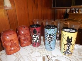 MCM From Stardust Hotel in the 60's. Aku Aku Tikki Lidded Mugs, Maw Paw MCM Pottery