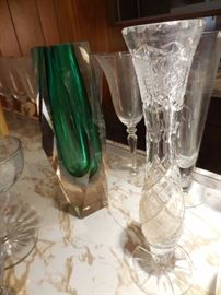 Murano Italy Prism Glass Cut Vase, Crystal bud Vase