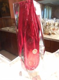 Large Murano Italy Prism Glass Vase..small chip..can be ground out