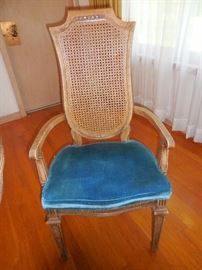 Caned Back Royal Blue Velvet Seat Arm Chair