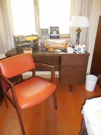 MCM United Chair Company, Orange Arm Chair. MCM Lane Furniture Desk