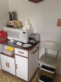 Small appliances and cart. We also have 2 step stools!