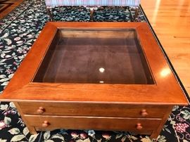 Drawer and glass coffee table 36"x36" x 16" h