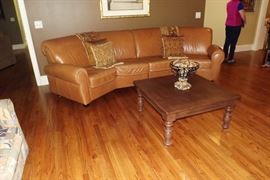 Leather sofa, solid wood coffee table