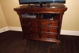 Master bedroom suite with 4-poster bed, night stands (2), chest of drawers, armoire, tv console table