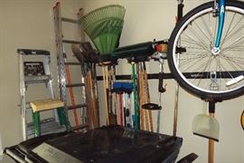 Ladders, handled yard tools, Trek bike frame has been sold