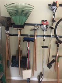 Yard tools, shovels, rakes, pick axes