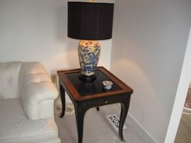 Painted side table and lamp