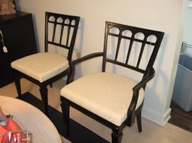 Two of a set of six attractive dining room chairs.  Two armchairs and four side chairs.