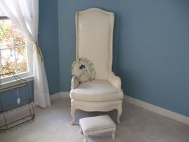 Unusual tall chair and footstool.