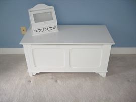 White wood storage chest and display cabinet