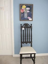 Painting by C. Robustelli and black painted side chair