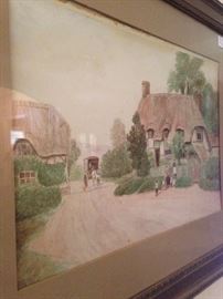 Framed art of English thatched roof homes