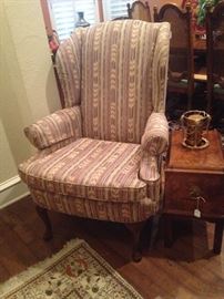 Wing back chair; small side table