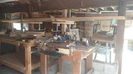 Assorted woodworking supplies, chain, rope, etc. 