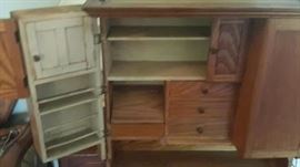 Inside of the salesman sample Hoosier cabinet