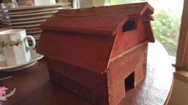 Primitive toy barn and windmill
