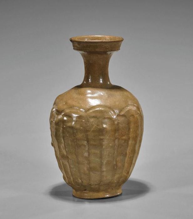 Ancient Korean Goryeo (aka Koryo) Dynasty Olive-Green Celadon Glazed Ceramic Stoneware Pottery Vase or Jar; Circa 918 - 1392 CE