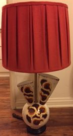 Large Mid Century Modern/Retro Hand-Made Ceramic "Tubular" Lamp w/ Original Shade