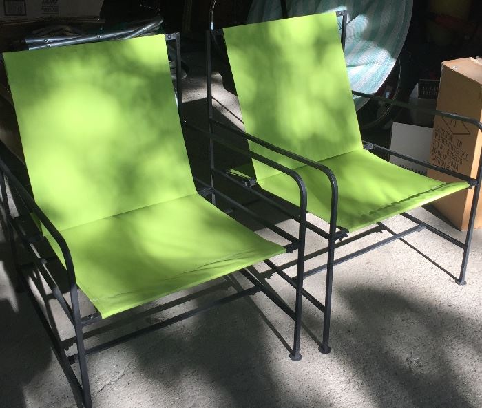 1950's iron garden chairs with side tables