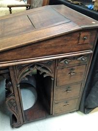 Carved Oak Davenport Sideview 