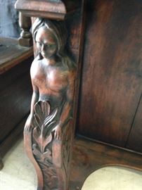 Carved Mermaids on Legs of Davenport